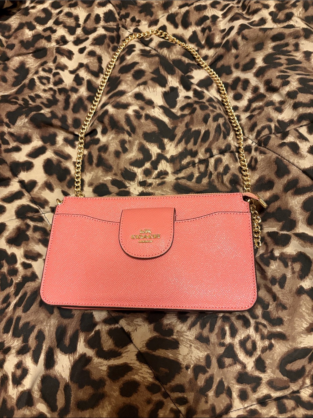 Coach Coral Pink Saffiano Leather Chain Shoulder Bag